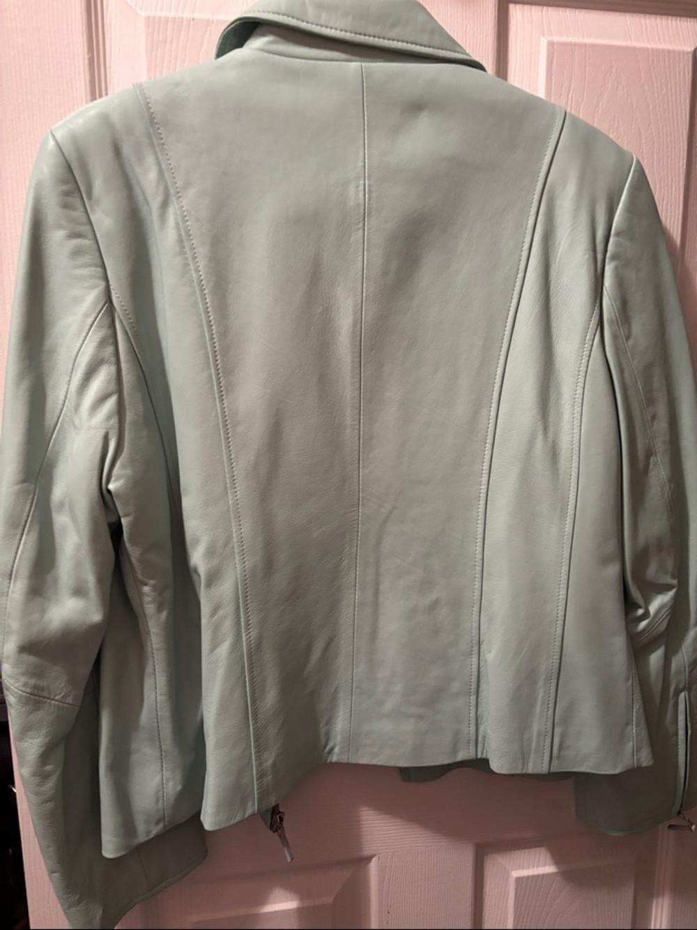 Pamela McCoy Mint Green Leather Zip Jacket - Picture 9 of 9